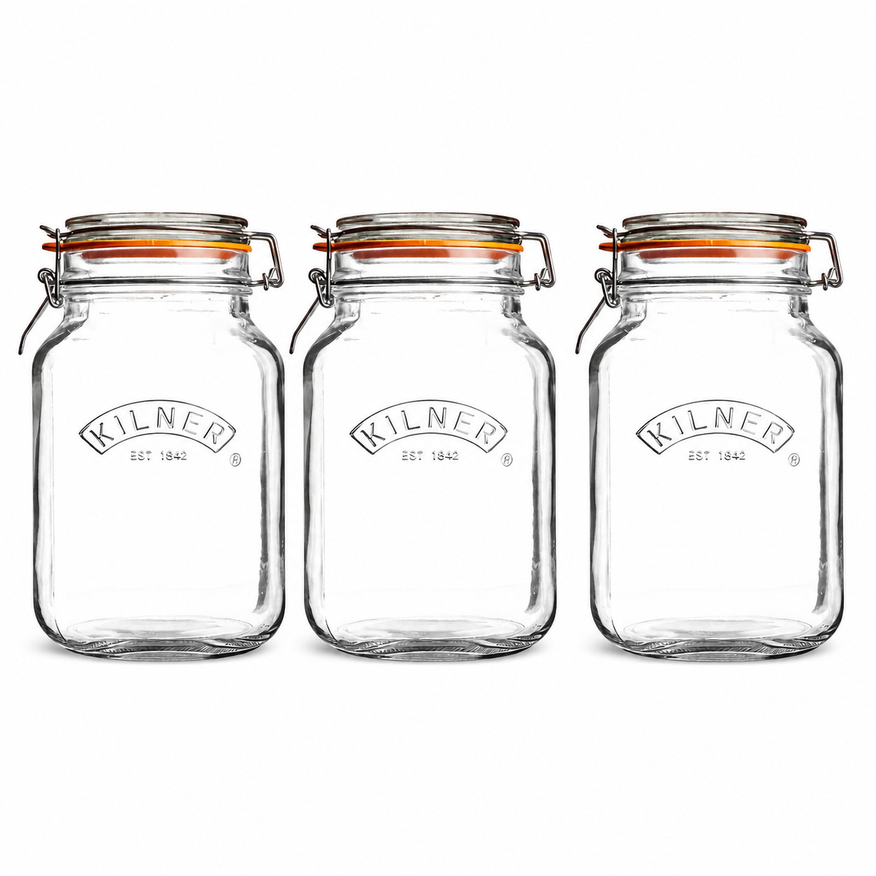Kilner Square Storage Jars 3 x 1.5L Pack Clip Top Airtight Preserve Kitchen Jars