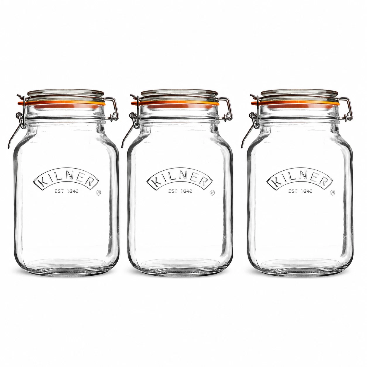 Kilner Square Storage Jars 3 x 1.5L Pack Clip Top Airtight Preserve Kitchen Jars
