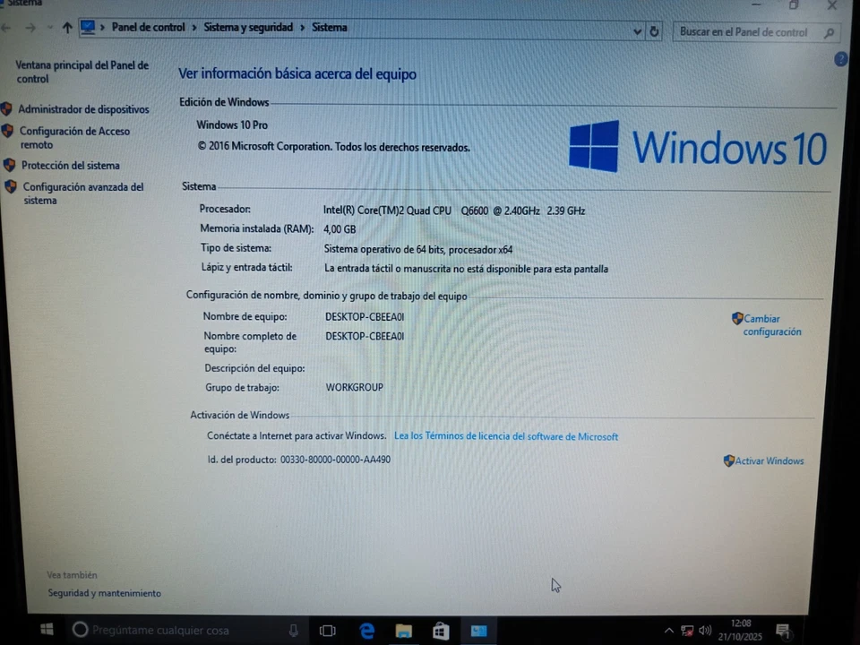 HP PAVILION P6200 ASUS P5PKL 4GB DDR2 Intel Quad Q6600 2.40Ghz DVD RW 500GB W10 - Imagen 2 de 4