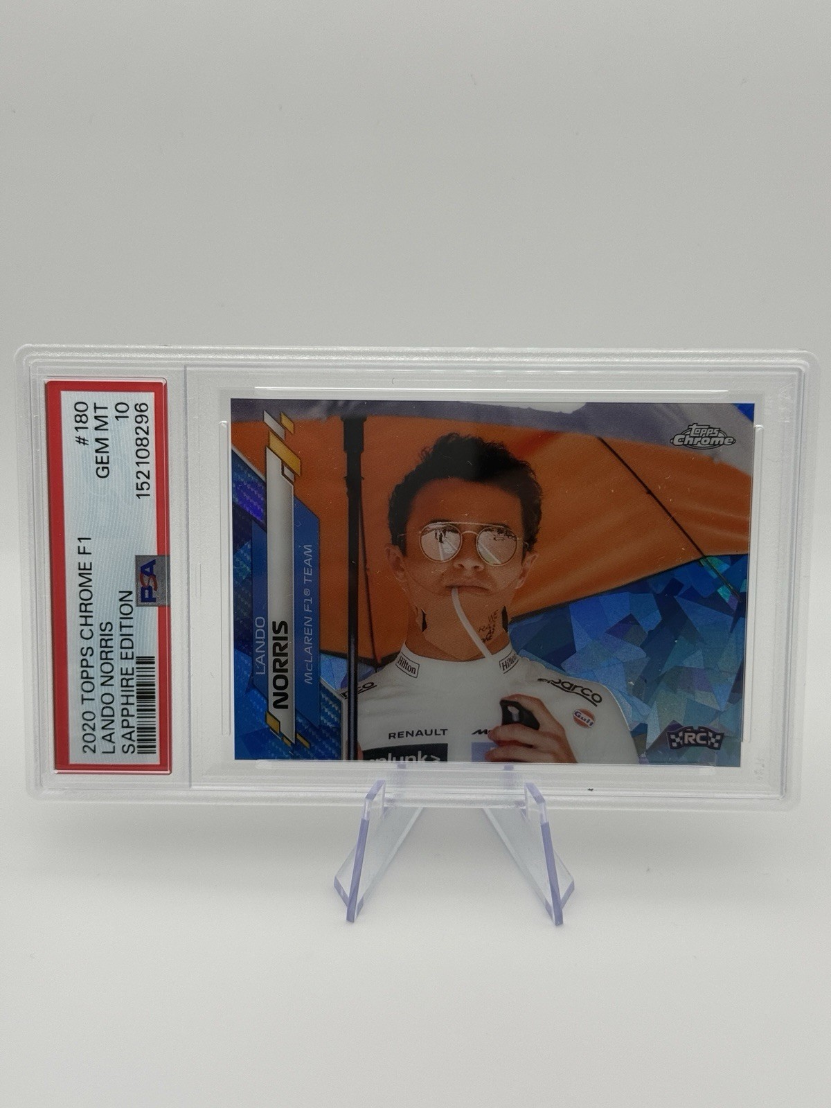 LANDO NORRIS 2020 Topps Chrome F1 SAPPHIRE EDITION #180 PSA 10 GEM MT RC view 1