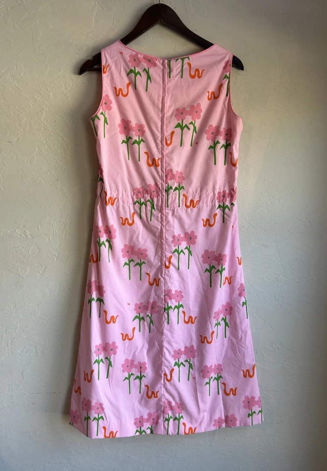 Vintage 60s 70s Vested Gentress Shift Dress 10 Novelty Hand Screened Print Rare - Image 2 of 4