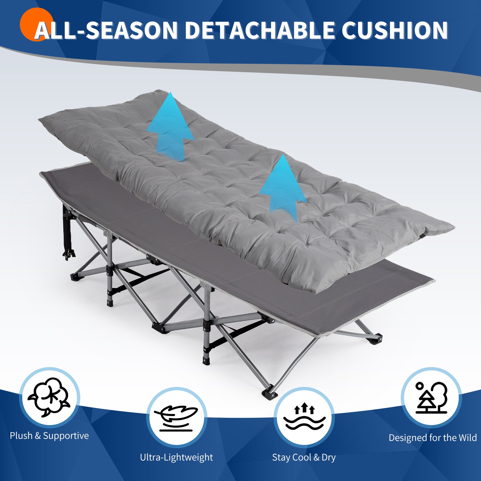 In/Outdoor Portable Folding Camping Cot Bed with Soft Pad for Adults Sleeping Be