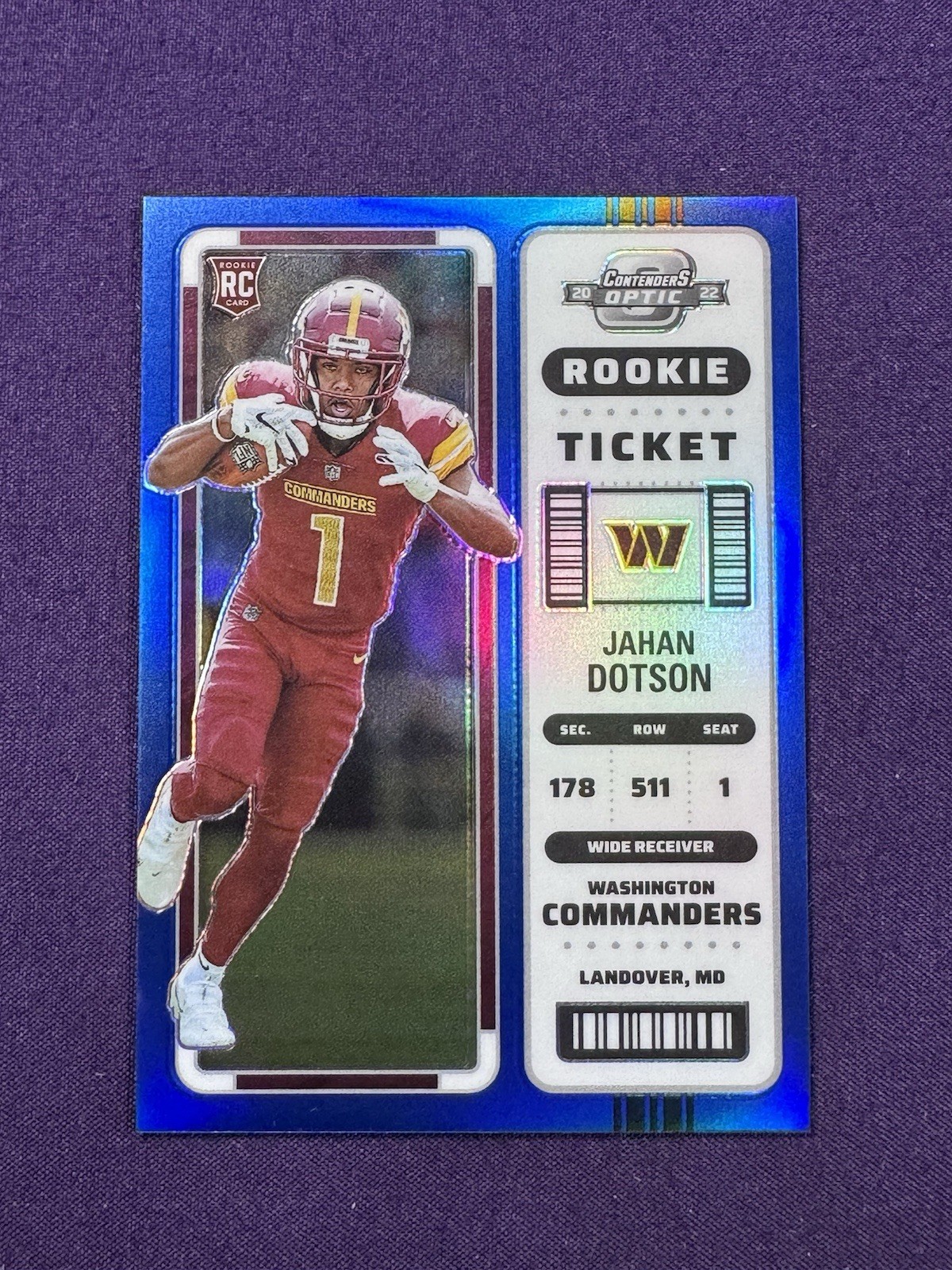2022 Panini Contenders Optic Blue Prizm /99 Jahan Dotson #77 Rookie Ticket RC