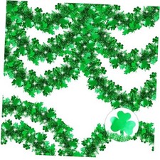 50FT St Patrick's Day Tinsel Garland Shamrock Tinsel Garland Clover Green