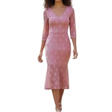 Vintage 1980s Pink Lace Mermaid Dress Handmade Prom Gown Barbiecore Small