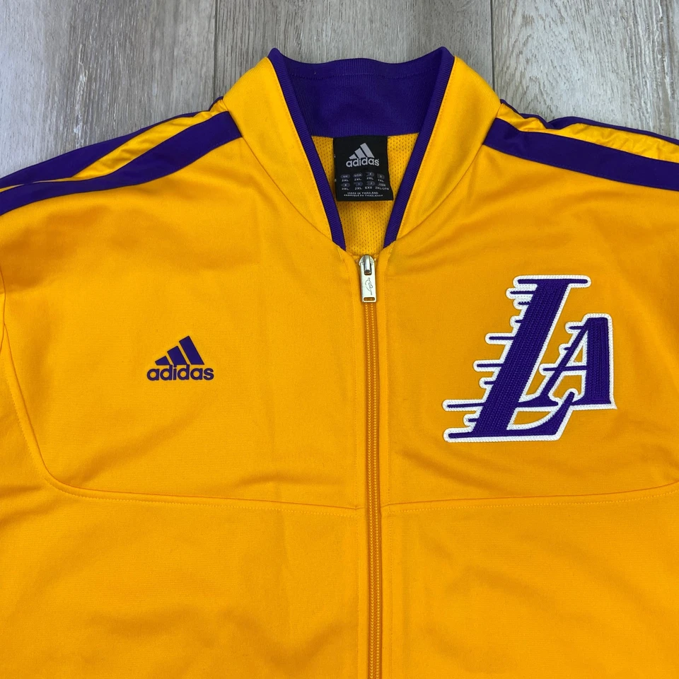 Adidas Los Angeles Lakers Warm Up Jacket Mens 2XL Purple Gold Full Zip Logo NBA - Image 2 of 4