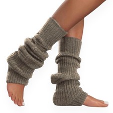 Lambswool Winter Ribbed Leg Warmers Natural Wool Footless Long Socks 1, Beige