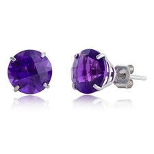 10k Yellow or White Gold 8mm Round Cut Gemstone Birthstone Stud Earrings