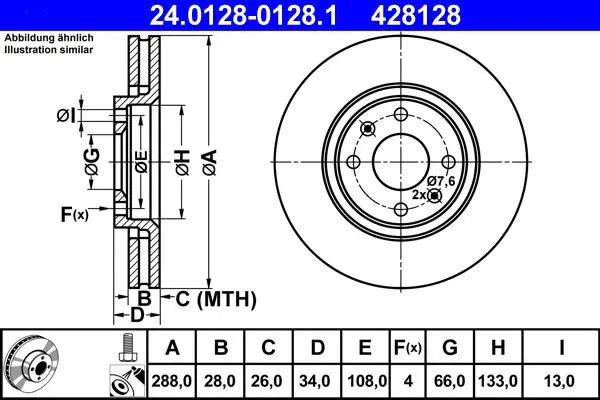 2x Disco freno ventilato 24.0128-0128.1 ATE per CITROËN XANTIA XANTIA Break C5 I - Immagine 3