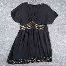 Angie Mini Dress Womens XL Black Studded Short Sleeve Casual Party Wear V Neck