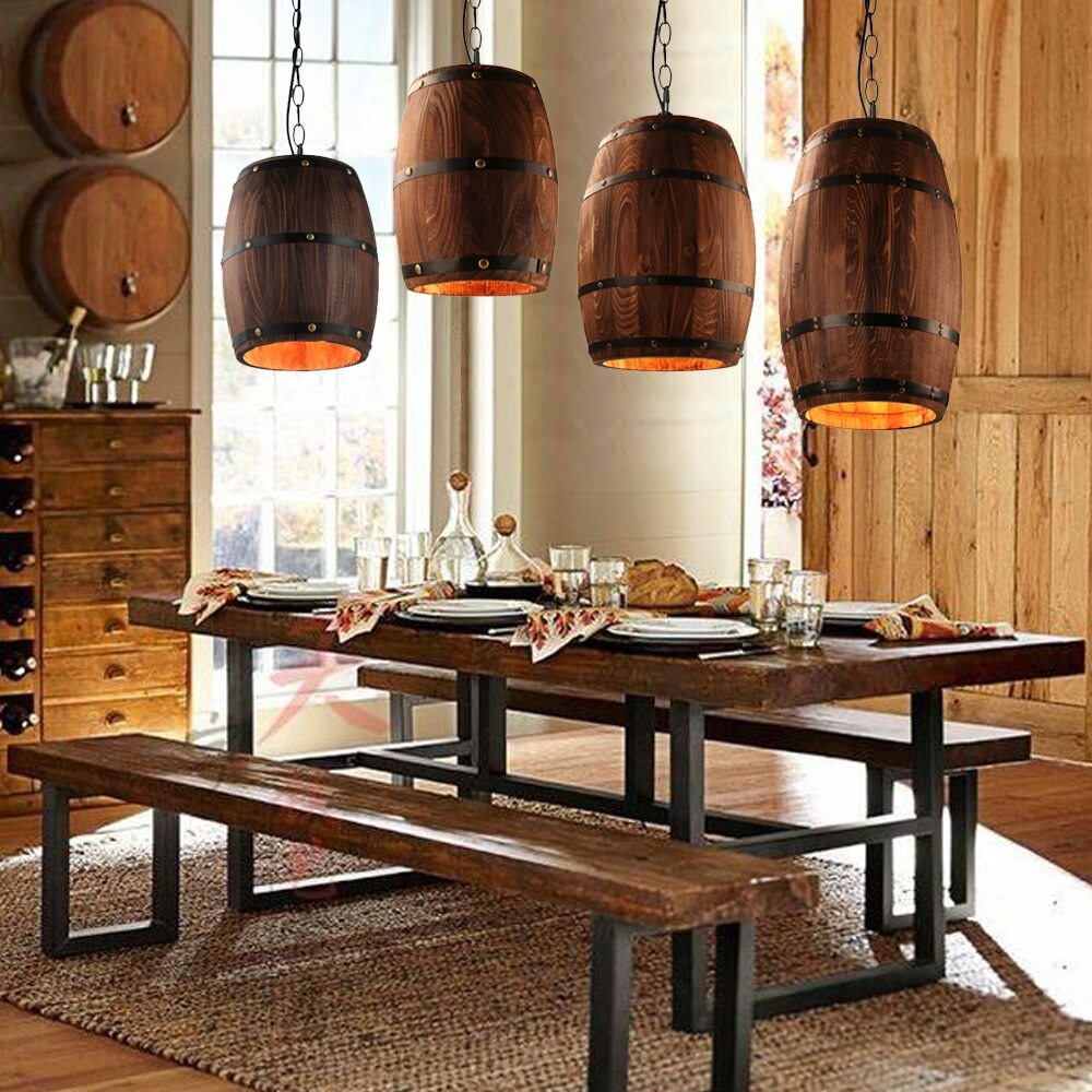 Lampada Botte Legno Rustica Massiccia | Lampadario Taverna Vintage