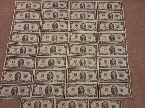 $70 1976 1995 2003 2009 2017 $2 Dollar Bill currency lot