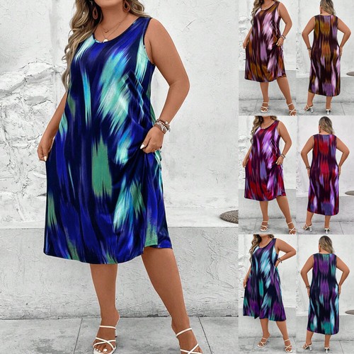 Frauen Sommerkleid Tie Dye Strand Tank Mini Sommerkleid Damen Urlaub Party : - Picture 2 of 23