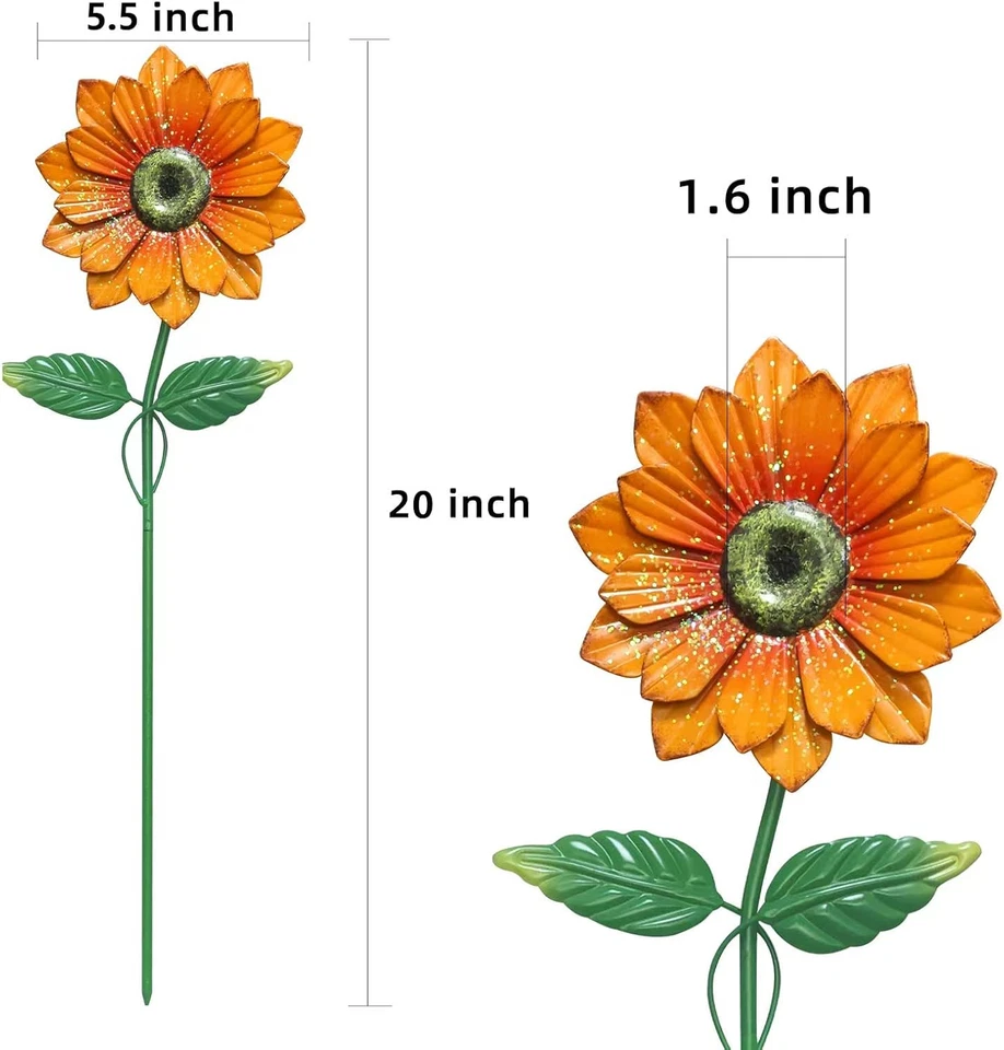Garden Decor for Outside, 4 Pack 20'' Flower Garden Stakes for Spring Decor, Met - Image 3 of 4