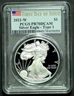 2021 W Type 1 American Silver Eagle PCGS PR70 DCAM FDOI Last Heraldic Flag