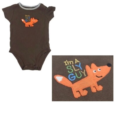 Carters 9M Sly Guy Fox Romper Short Sleeve One Piece Brown & Orange, 9 Months