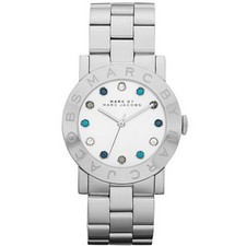 NEW MARC JACOBS AMY SILVER TONE,TEAL+CLEAR CRYSTALS DIAL,BRACELET WATCH-MBM3140