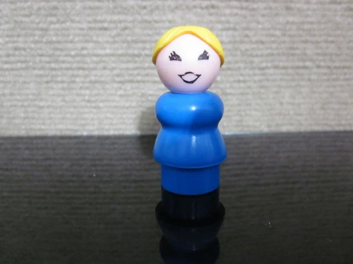 Fisher Price Little People Vintage Blonde Hair Mom Girl Blue Jetliner Ponytail