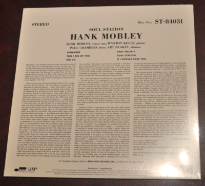 Hank Mobley - Soul Station, Blue Note 84031 Audiophile 180g vinyl