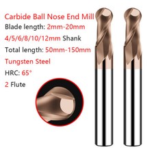 Carbide Ball Nose End Mill R0.5-R6 2-Flute HRC65° Milling Cutter Nano Coated
