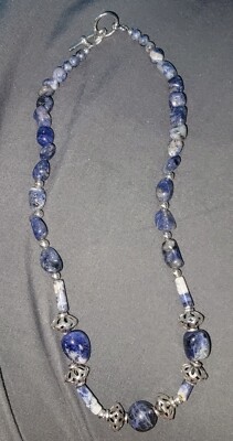 vintage sodalite and silver hand made beaded necklace
