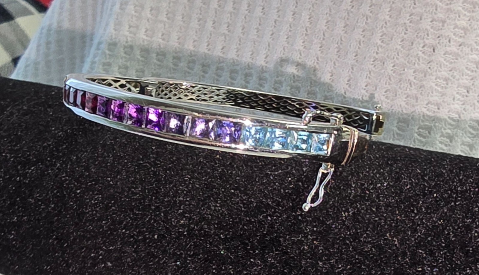 MULTI-Gemstone Bangle Bracelet (Hinged) Sterling … - image 7