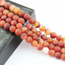 Red Stripe Agate Matte Round Beads 6mm 8mm 10mm 15.5" Strand