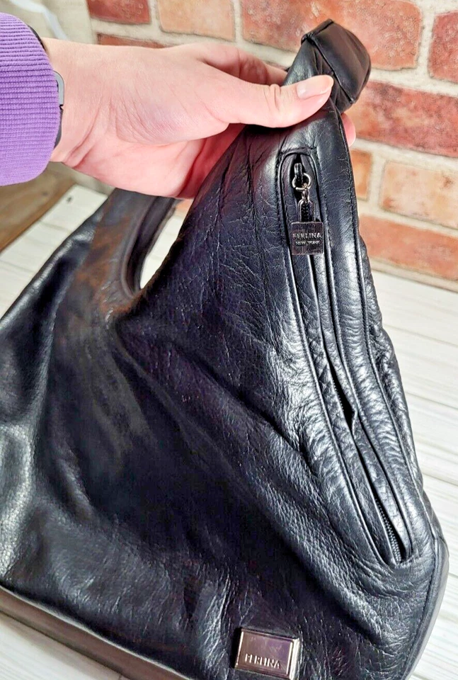 Bolso de Hombro Hobo Perlina New York Mujeres Negro Cuero Suave Cartera Correa Bolso de Mano Foto 4 de 4