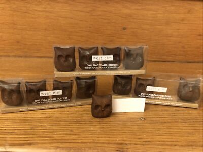 West Elm 12 Carved Wood Owl Name Place Card Holders + Blank Cards Dinner Party