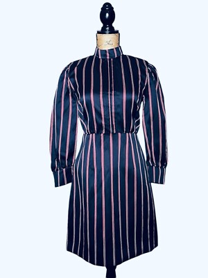 sandro dress silk SANDRO PARIS NAVY BLUE RED WHITE STRIPED SATIN ALINE DRESS SZ 36 EU / XS /  0 NWT