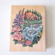 Vintage Stampendous Large Rubber Stamp R06 Flowered Cottage 1990s