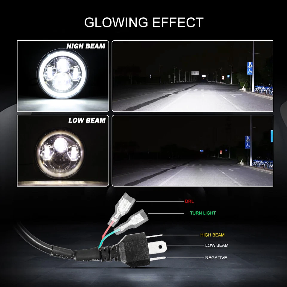 Faro antiniebla DRL cromado de 7" para motocicleta Harley + 4,5" Foto 4 de 4