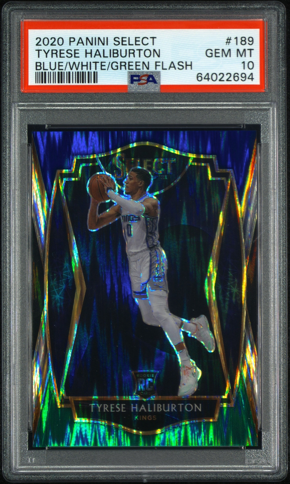 2020 Tyrese Haliburton Select Premier Blue/White/Green Flash /25 PSA 10