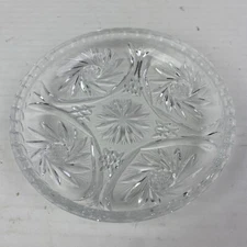 Vintage Cut Glass Serving Plate Small Floral Snack Cheese Crackers Retro Serving