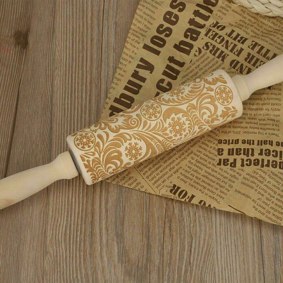 Christmas Embossing Rolling Pin Engraved Rolling Pin Wooden Embossed Rolling Pin - Image 3 of 4