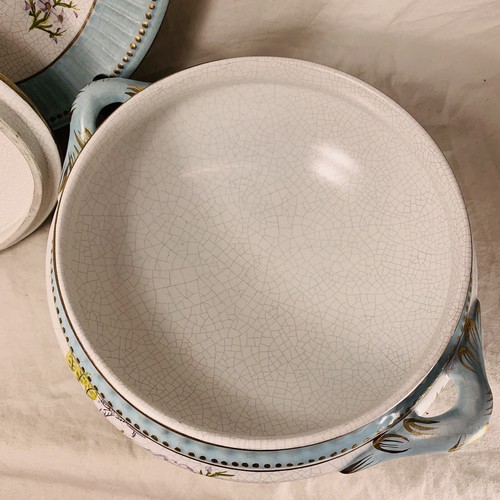 Vintage Portugal Keramik Suppe Tureeen mit Unterplatte handbemalte Goldverkleidung - Bild 9 von 13