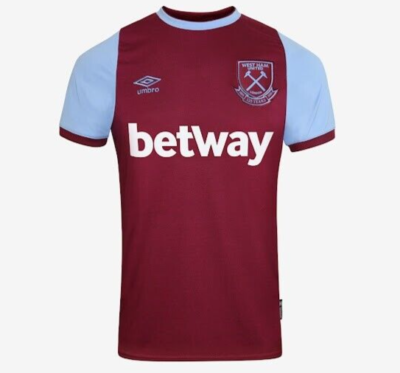 UMBRO MEN'S WEST HAM UNITED 2020/2021 HOME SOCCER FOOTBALL SHIRT