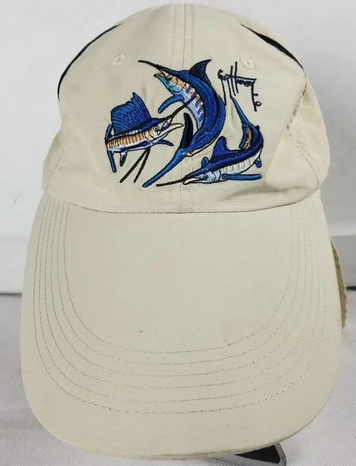 GUY HARVEY Long Bill Pez Pesca Sol Sombrero Gorra con Cuello Solapa Protección Tostado Beige Foto 2 de 4
