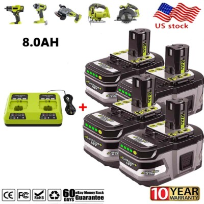 1-4PACK 8.0Ah For RYOBI 18V Battery One Plus High Capacity P108 Lithium-Ion P102
