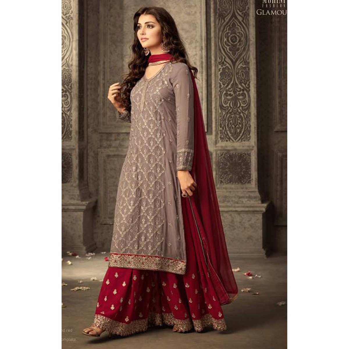 Costume Sharara Brodé Prêt-à-porter - Tenue Traditionnelle Indienne/pakistanaise Pour Mariage, Fête, Occasion Spéciale