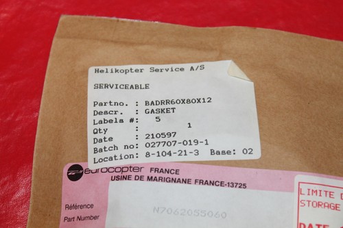 Airbus Helicopter Gaskets BADRR60X80X12 Eurocopter - Picture 2 of 3