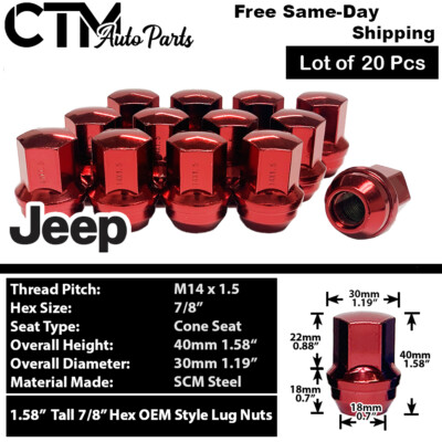 20x Red Wrangler Gladiator Grand Cherokee OEM Factory M14x1.5 Wheel Lug Nuts