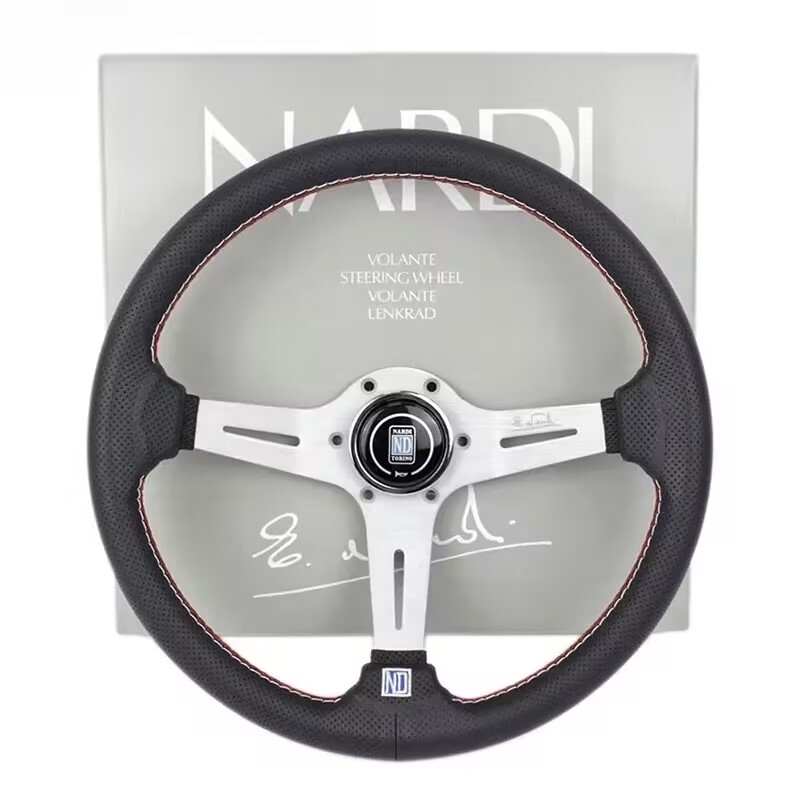 パーツ NARDI ND Nardi ND4 Metal 350mm Black Leather Wheel w/Polished Spokes - JHPUSA