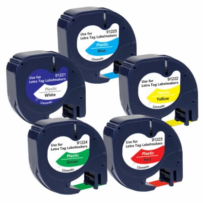 FRESHWORLD-TAPE 5PK REPLACE DYMO LETRATAG PLASTIC 91201 12MM LABEL TAPE CARTRIDGE LT-100H 100T