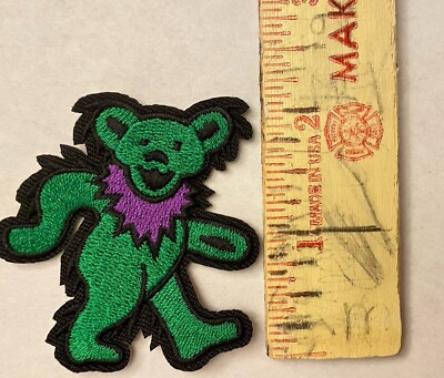 Vintage Grateful Dead Patch Green Dancing Bear Iron On Jacket Vest Festivals