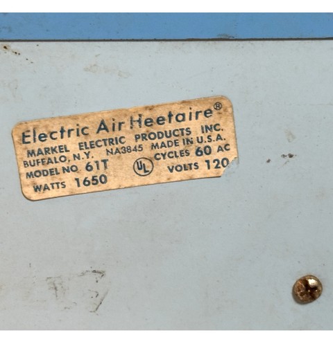 Vintage Markel Space Heater Model 61T 1650 Watts 120 Volts 6' Cord Works Great - Picture 5 of 5