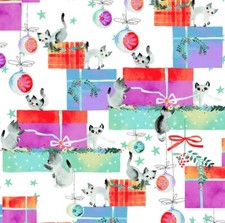 Feline Drive Fabric PURRFECT CHRISTMAS Cats Gifts White Fat Quarter 18"x22" FQ
