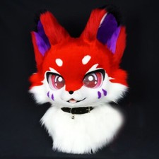 Furuit Long-haired Cat and Fox Mascot Head Party Halloween Fur Role Play 27#