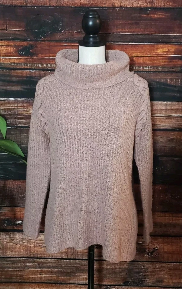 Suéter Relativity Cuello Alto Talla Mediana Rosa Suave Cordones Hombro Mujer Foto 3 de 4