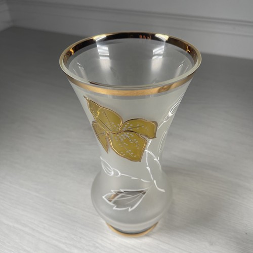 Par De Jarrones De Colección, Borde Dorado Amarillo Diseño Floral Vidrio Esmerilado X2 Tamaños - Imagen 2 de 5